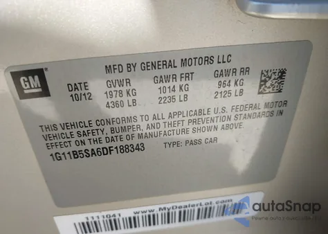 2013 Chevrolet Malibu 1Ls from USA, damaged, VIN 1G11B5SA6DF188343